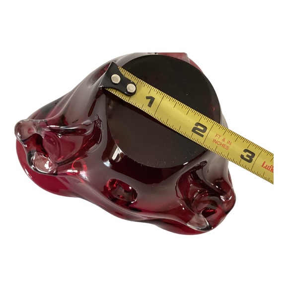 Murano Style Hand Blown Art Glass Ruffled Edge Bowl Burgundy Vintage EUC - Picture 8 of 10